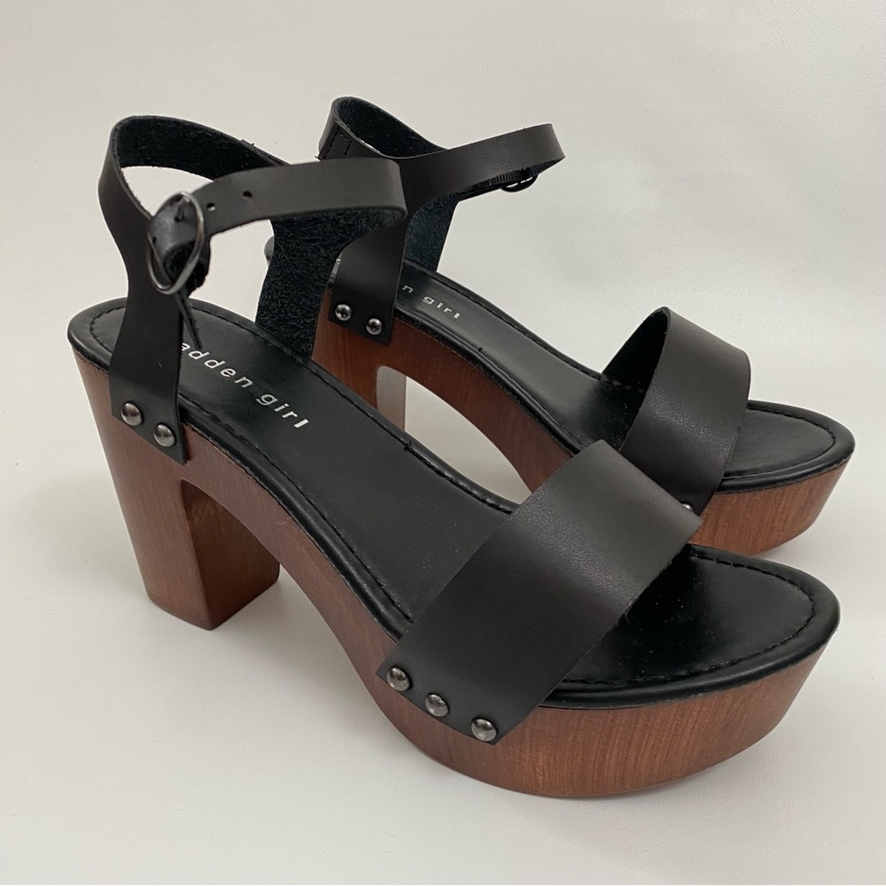 Madden Girl Platform Sandals 7.5 Ankle Strap Open Tow Black Women’s Casual
